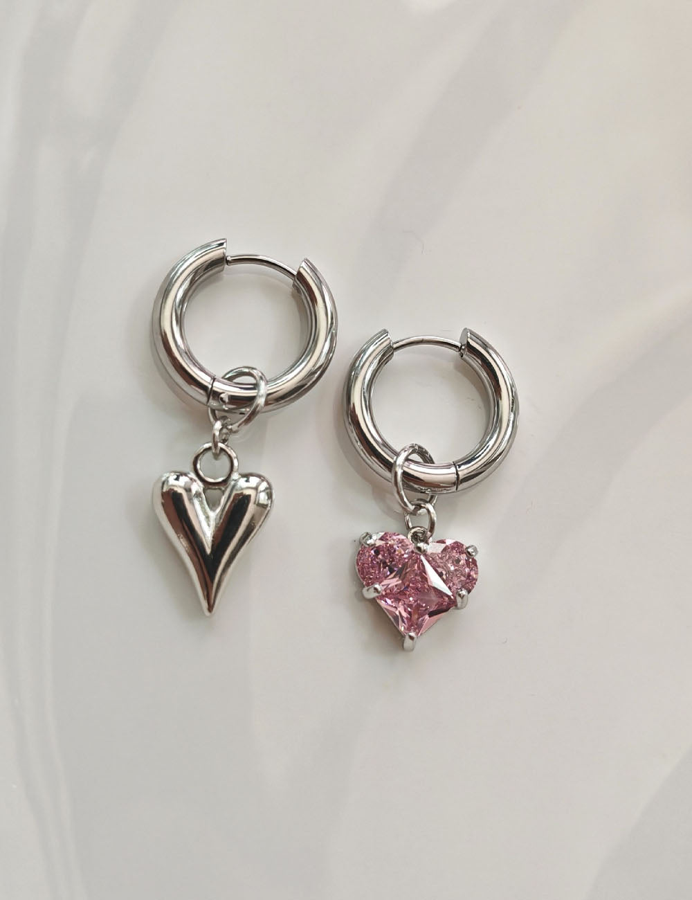 Heart Pendant CZ Hoop Earrings - DippedShop Wholesale - #6339