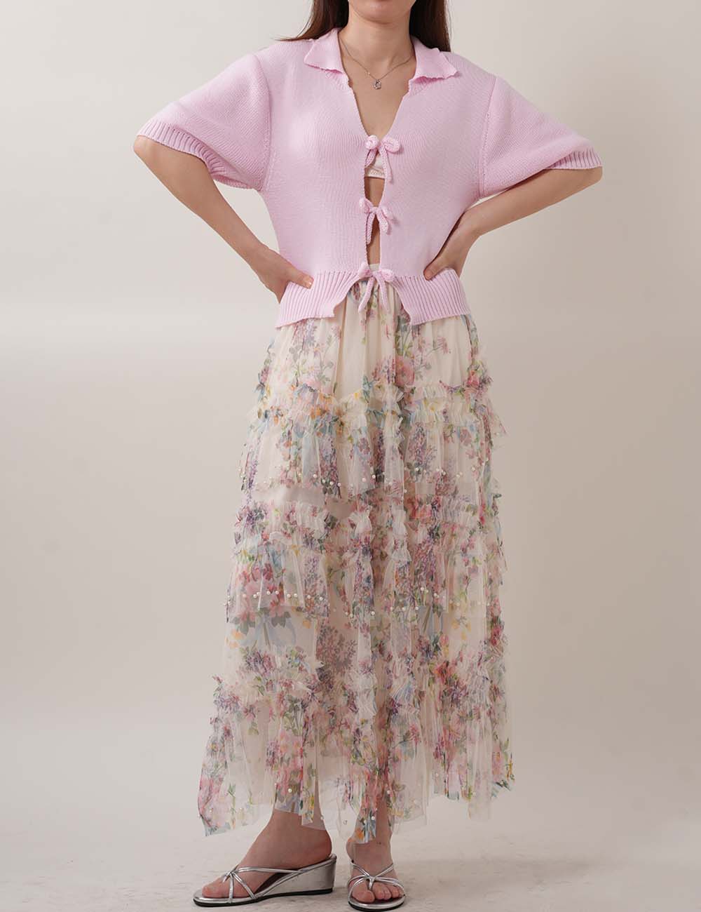 Sweet String Front Short Sleeves Knit Tops DP25C431