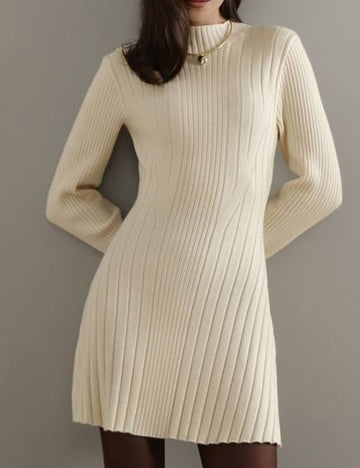 Elegant Mock Neck Knit Mini A-Line Dress DP25H661