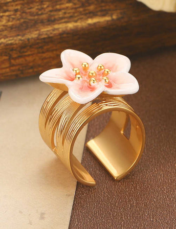 Retro Enamel Flower Open Band Ring DP25F776