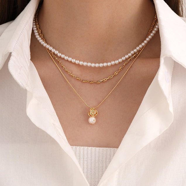 Flower Pearl Layered Elegant Necklaces DPJN1910