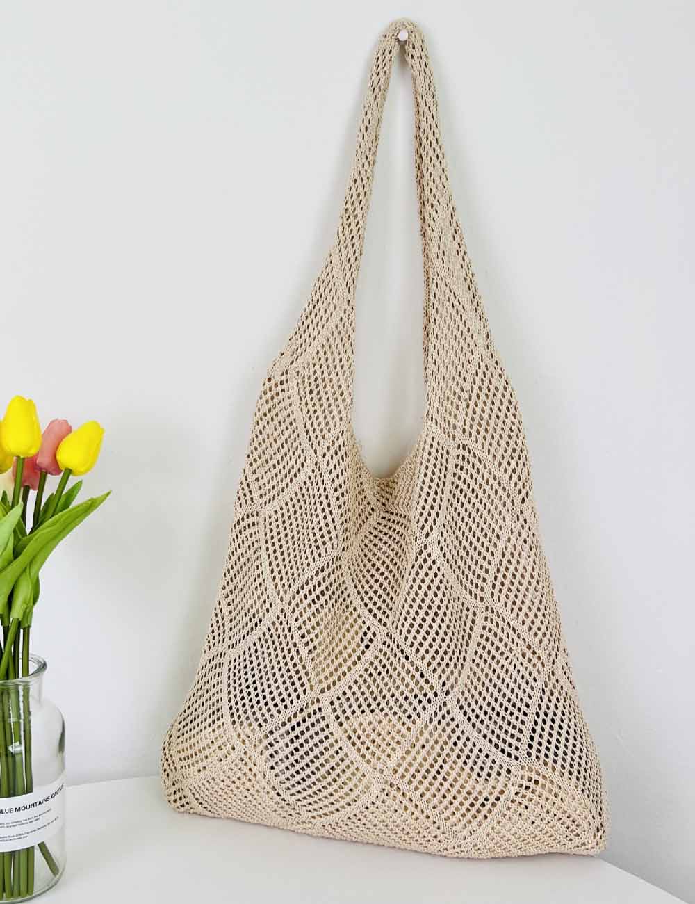Solid Color Hollow Knit Bag - DippedShop Wholesale - #1411