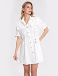 White Lapel Button Dress - DippedShop Wholesale - #7987