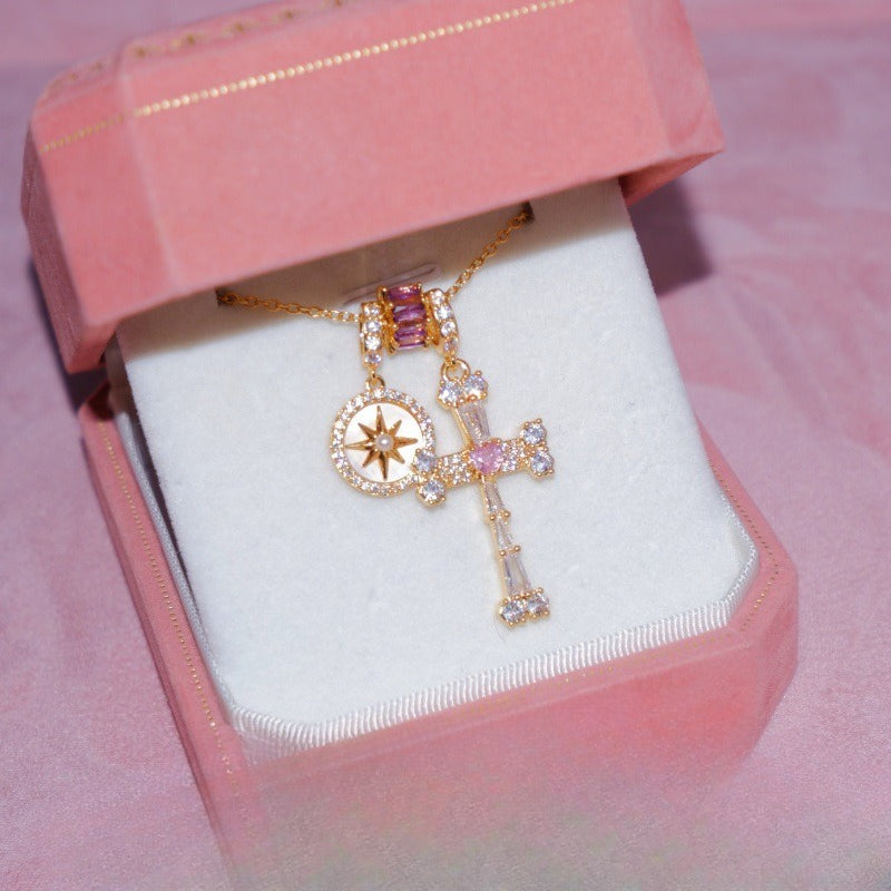 Rhinestone Cross Pendant Choker - DippedShop Wholesale - #3571