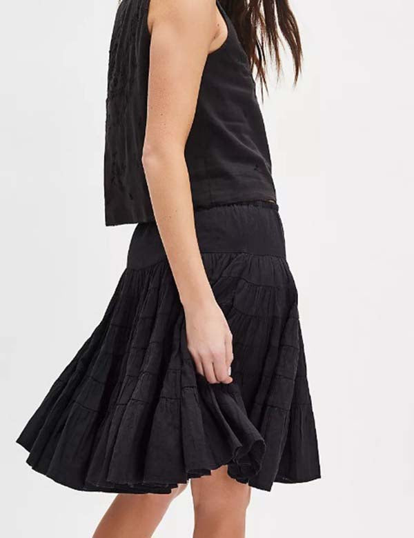 Solid Color Puffy String Midi Skirt DP25F422