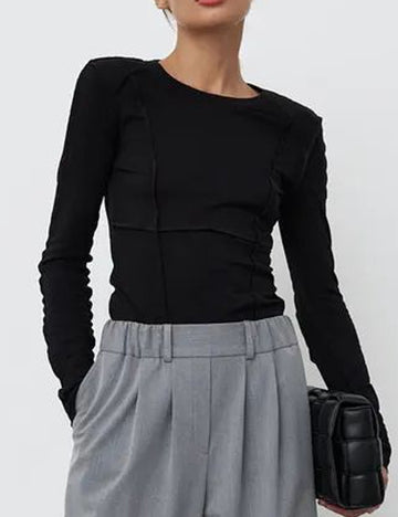 Elegant Splice Round Neck Long Sleeve Top DP25E420