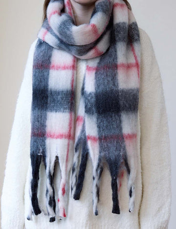 Minimalist Color Block Plaid Tassel Thick Scarf DP25F609