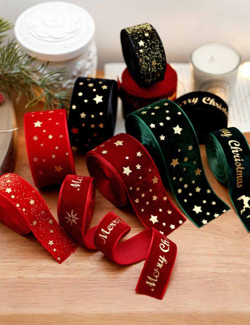 Christmas Velvet Gold Foil Bow Ribbon DP25G817