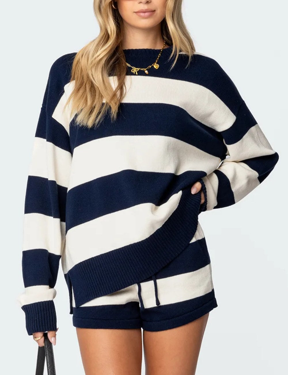 Striped Color Block Loose Pullover Sweater DPT1408