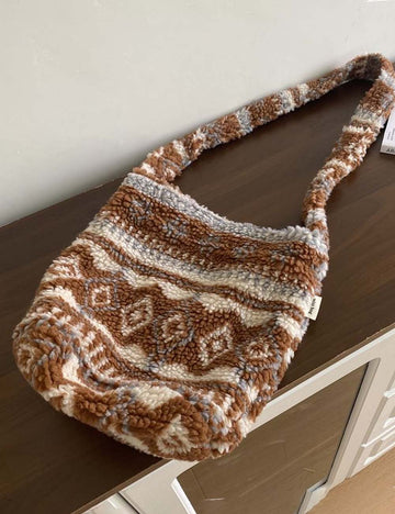 Boho Vintage Plush Crossbody Shoulder Bag DP25H586