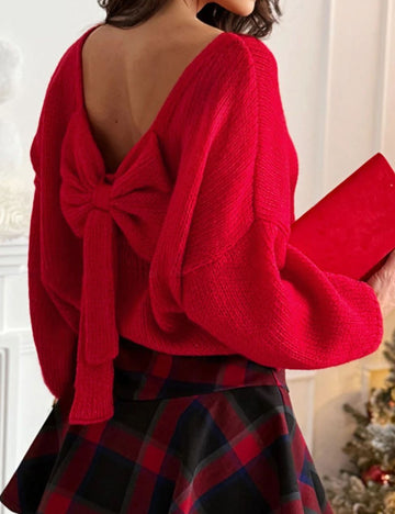 Elegant Bow Knot Back Loose Valentine's Sweater DP25H798