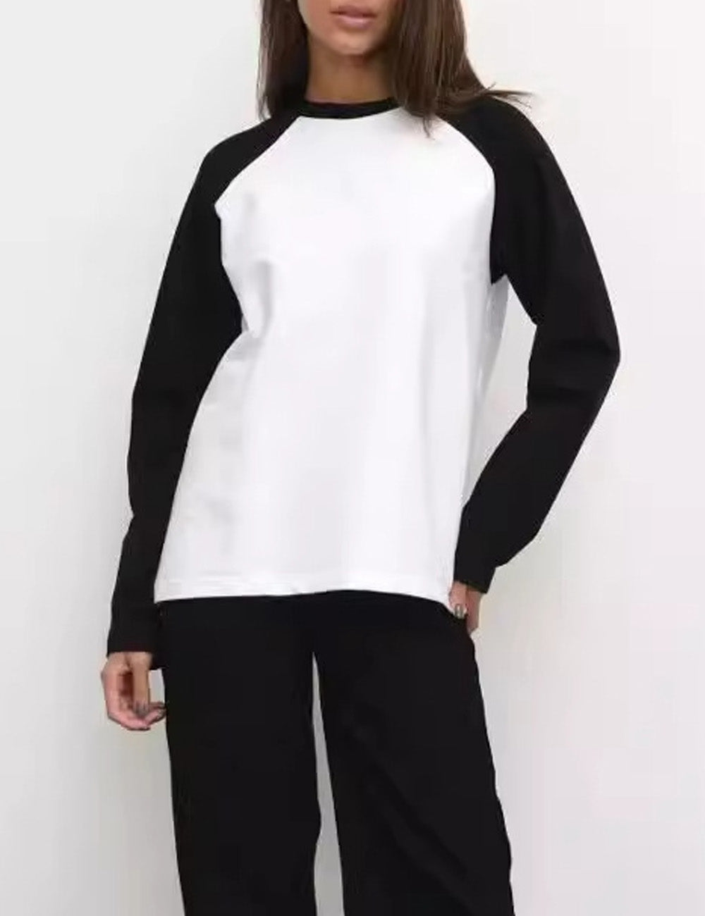 Minimalist Color Block Crew Neck Long Sleeve Top DP25E422