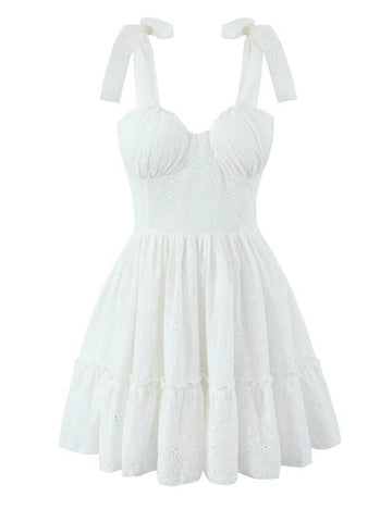 Classic Solid Color Embroidered Mini Dress DP25C993