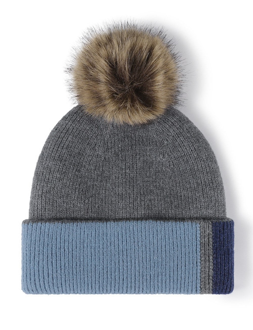 Splicing Color Block Padded Knit Pom Beanie DPH0504