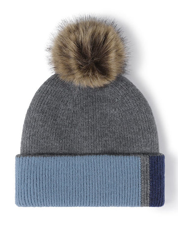 Splicing Color Block Padded Knit Pom Beanie DPH0504