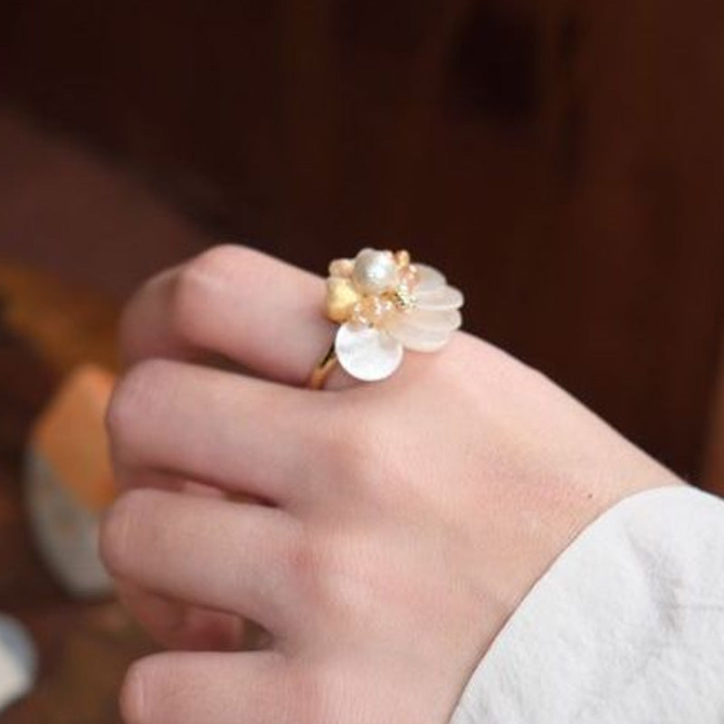 Pearl Beaded Flower Ring - DippedShop Wholesale - #3891