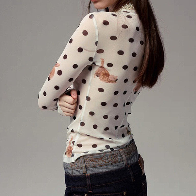 Crew Neck Polka Dot Crop Top - DippedShop Wholesale - #4611