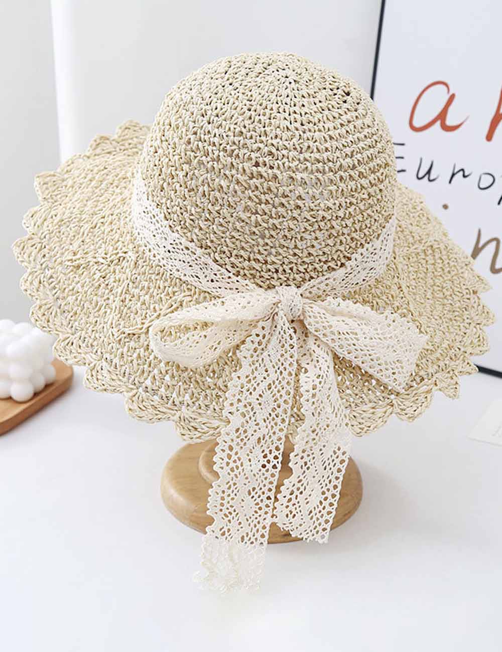 Lace Bowknot Straw Hat - DippedShop Wholesale - #5171