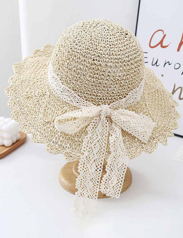 Lace Bowknot Straw Hat - DippedShop Wholesale - #5171