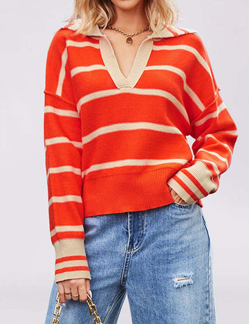 Trendy Splice Striped Oversized Knit Sweater DP25F513