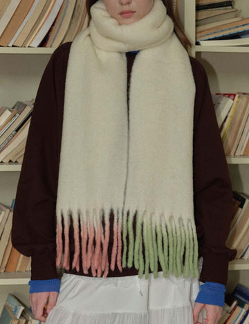 Winter Wool Blend Color Contrast Tassel Scarf DP25H670