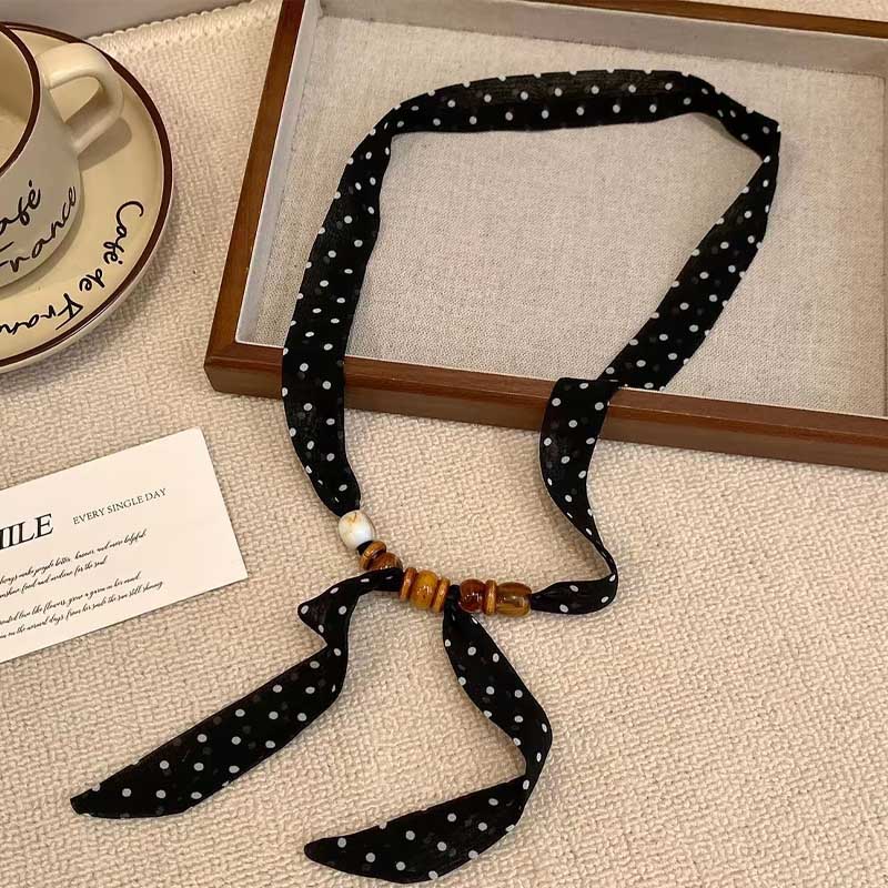 Retro Polka Dot Beaded Adjustable Scarf Necklace MK2BW6W6JNC234