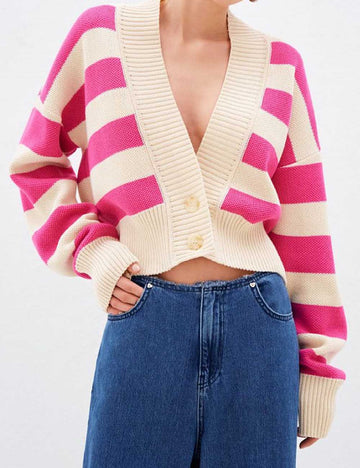 Loose Striped Long Sleeve Knit Cardigan DP25F537