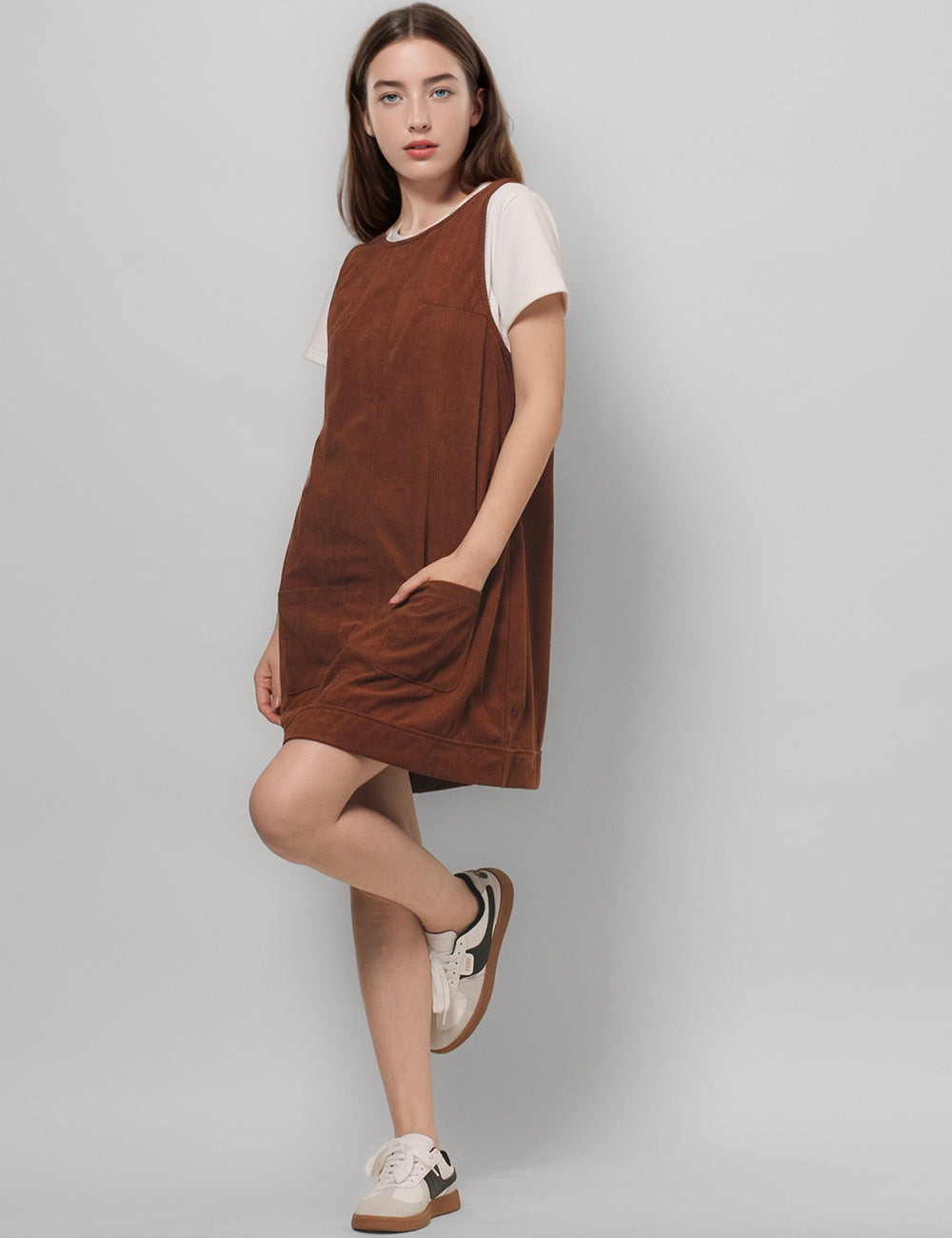 Corduroy Solid Color Sleeveless Mini Vest Dress DPD4794