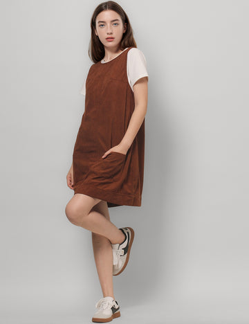 Corduroy Solid Color Sleeveless Mini Vest Dress DPD4794