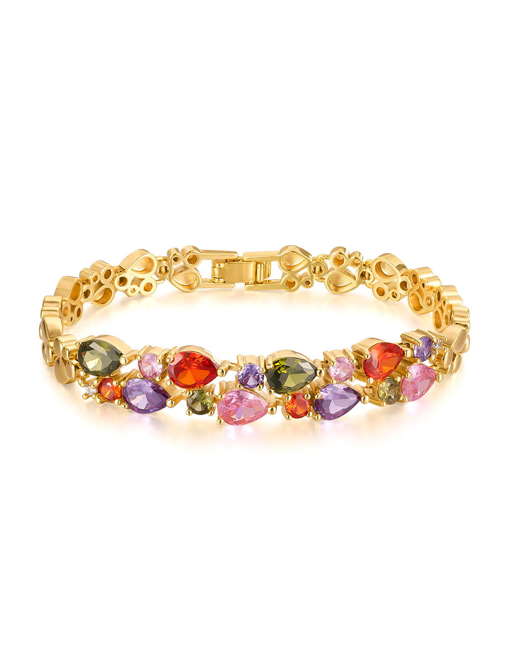 Colorful Cubic Zirconia Heart Double-Layer Bracelet DP25E782