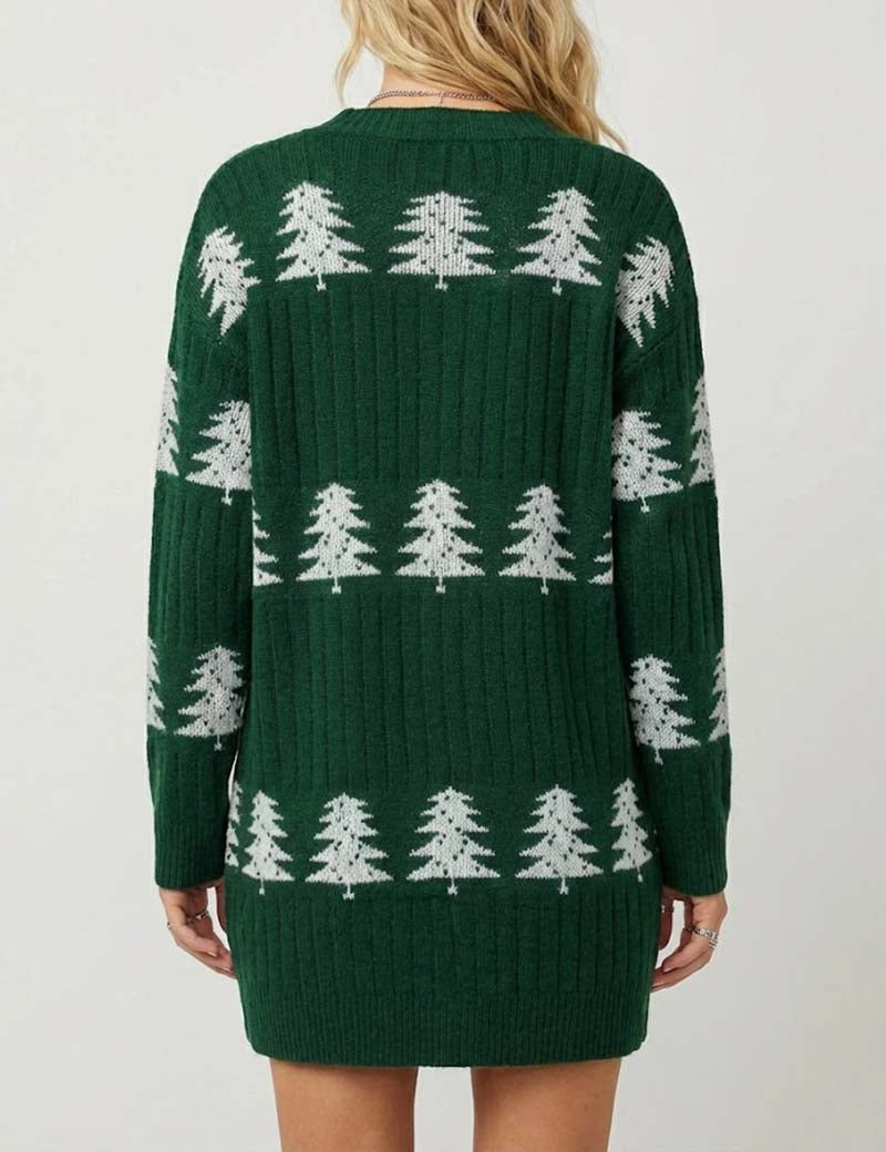 Trendy Embroidery Christmas Tree Knit Long Cardigan DP25H429