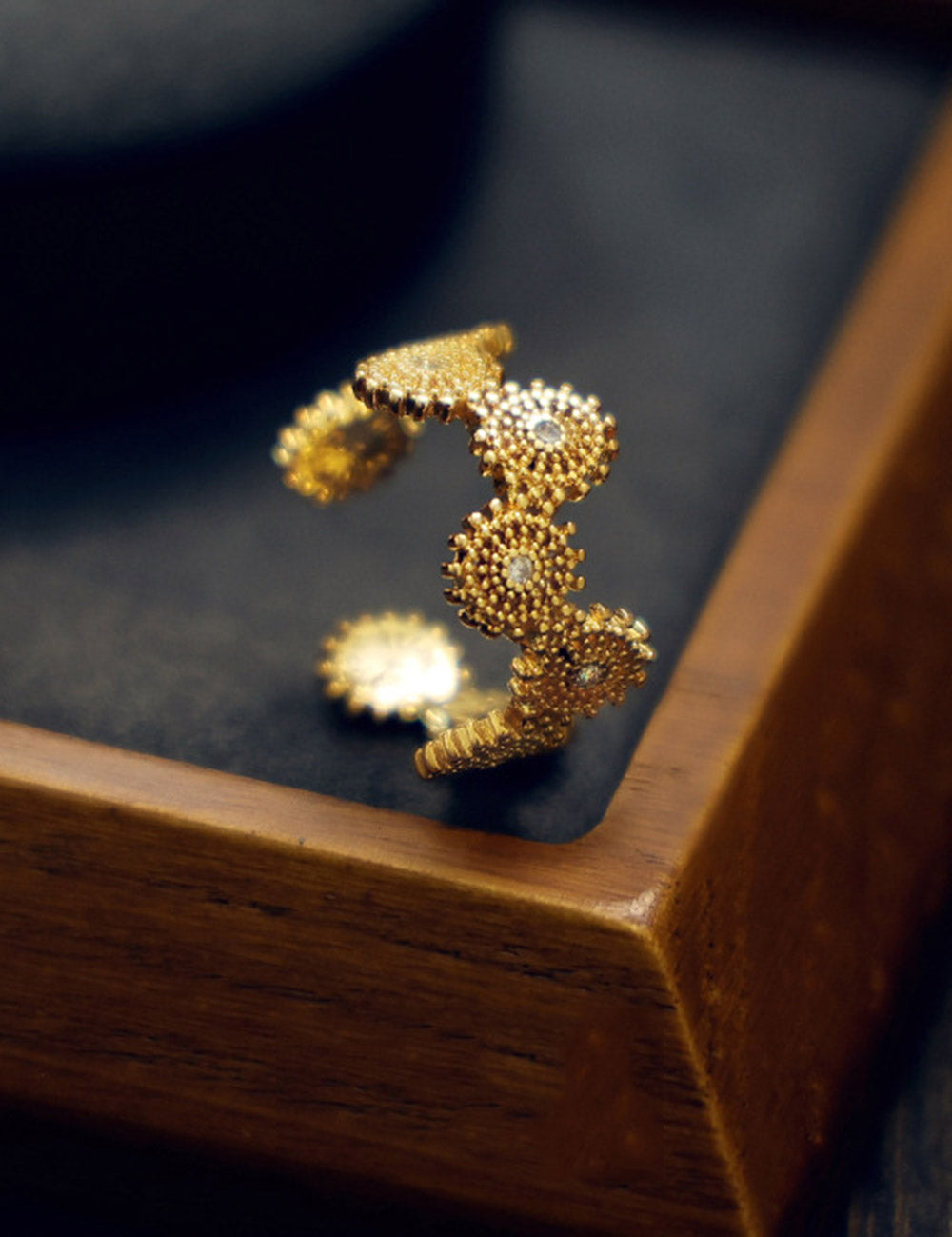 Vintage Sunflower Zircon Open Ring DP25B795