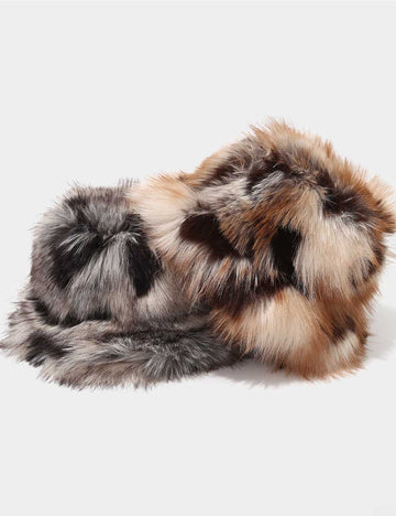 Trendy Warm Fuzzy Plush Color Block Bucket Hat DP25H723