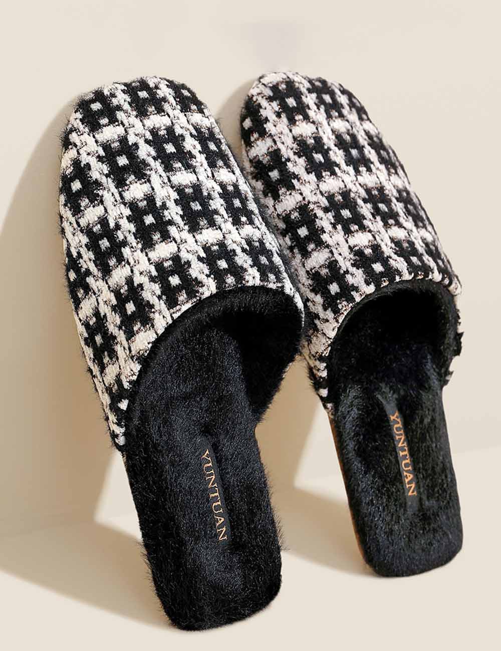 Elegant Color Block Plaid Plush Indoor Slippers DP25H509