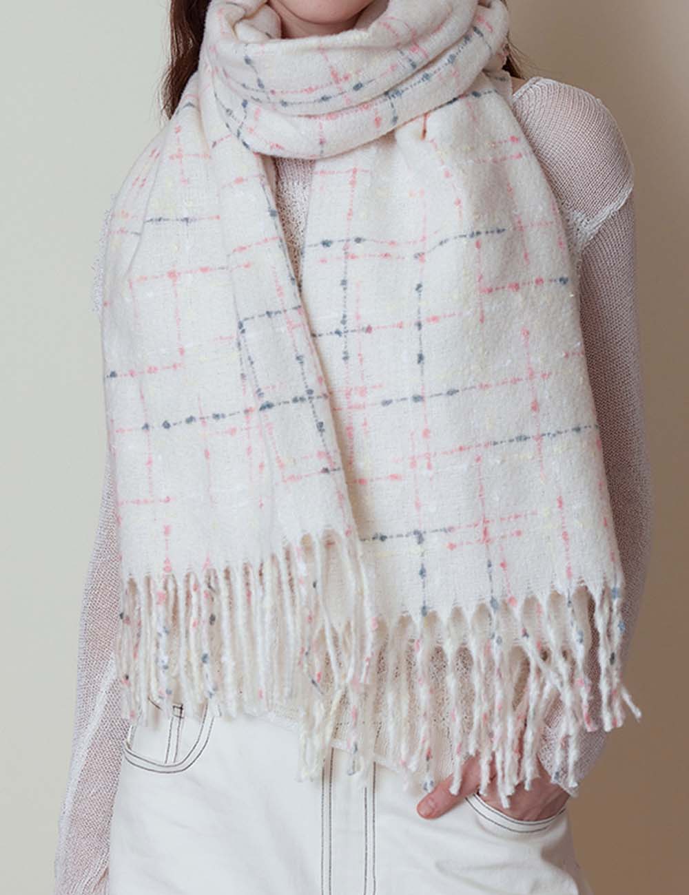 Plaid Colorful Dots Elegant Faux Cashmere Scarf DP25F623