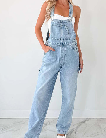 Trendy Denim Washed Straight Leg Bib Overall DP25G677