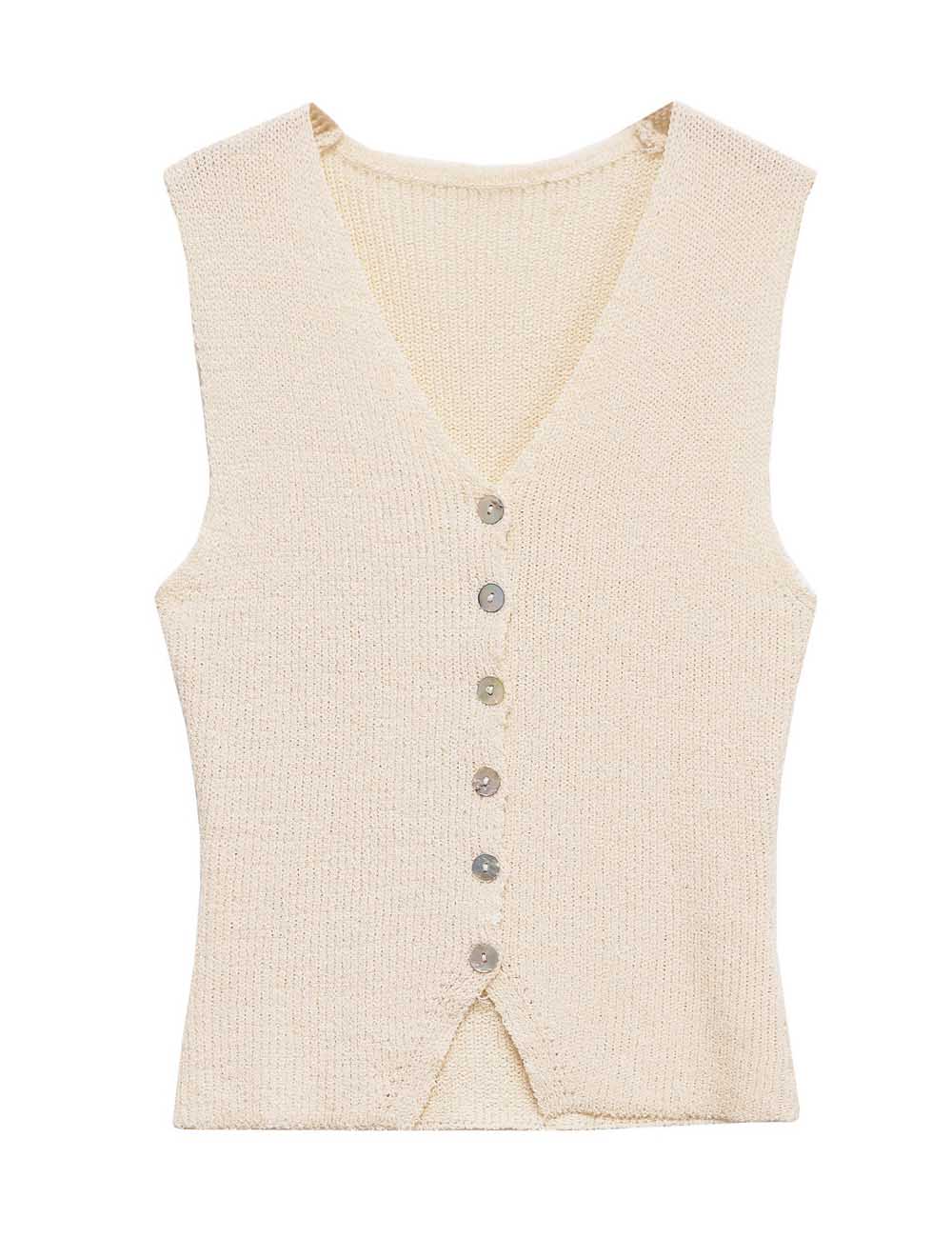 Button Down Sleeveless V-Neck Knit Top DP25E914