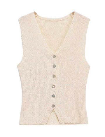Button Down Sleeveless V-Neck Knit Top DP25E914