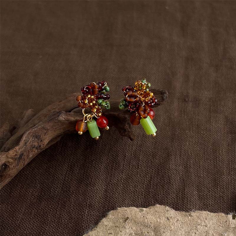 Retro Stone Bead Hoop Earrings - DippedShop Wholesale - #8803