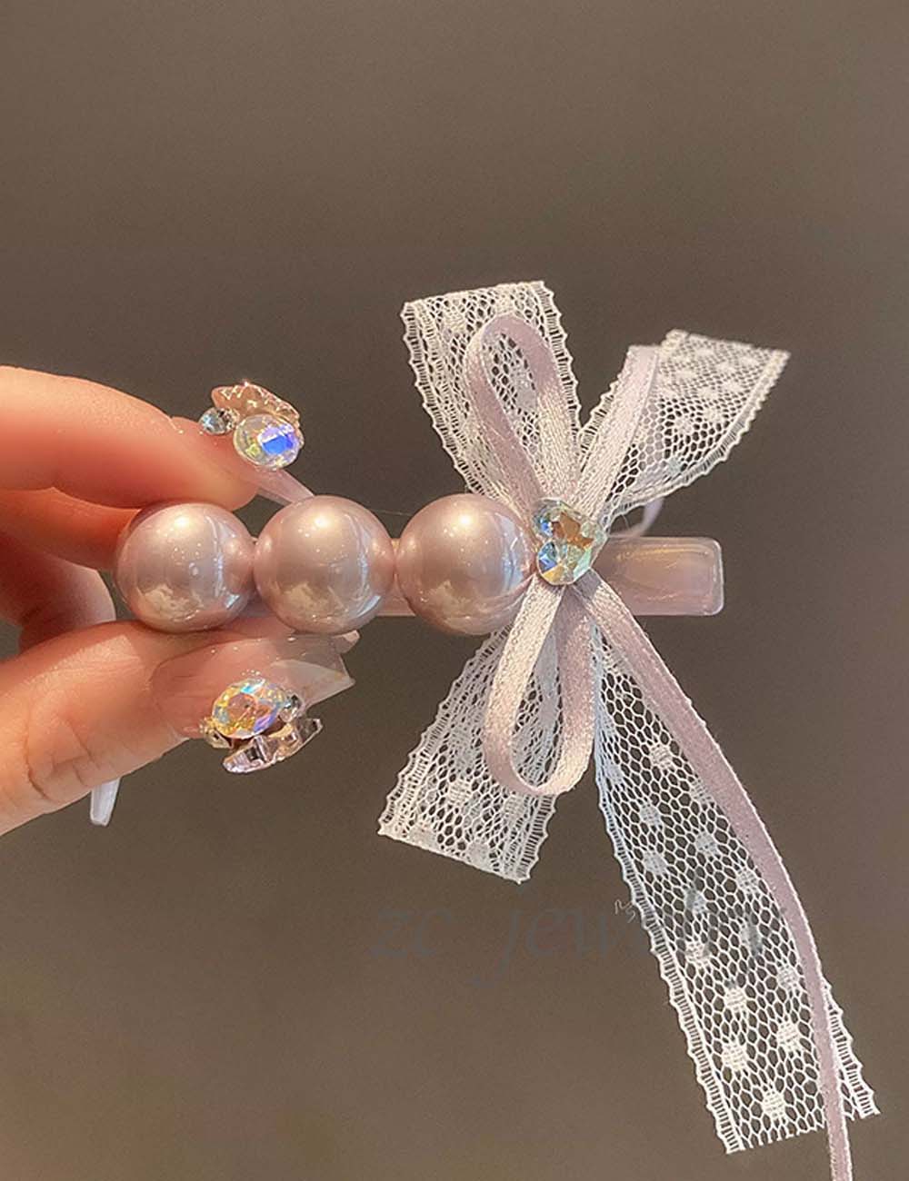 Sweet Lace Bow Ribbon Pearl Hair Clip DP25D996