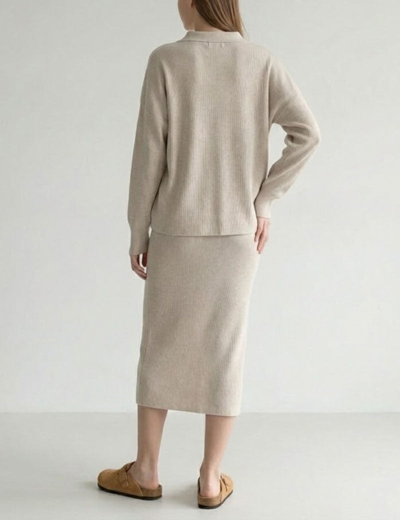 Trendy Outfits Oversized Polo Collar Sweater Midi Skirt DP25H653
