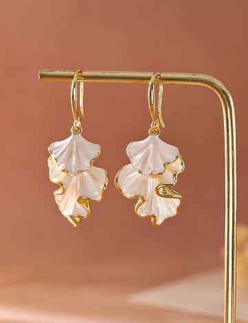 Gold Ginkgo Dangle Earrings - DippedShop Wholesale - #1043