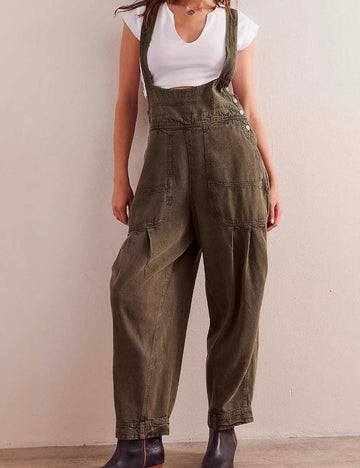 Trendy Loose Barrel Leg Adjustable Strap Overalls DP25G675