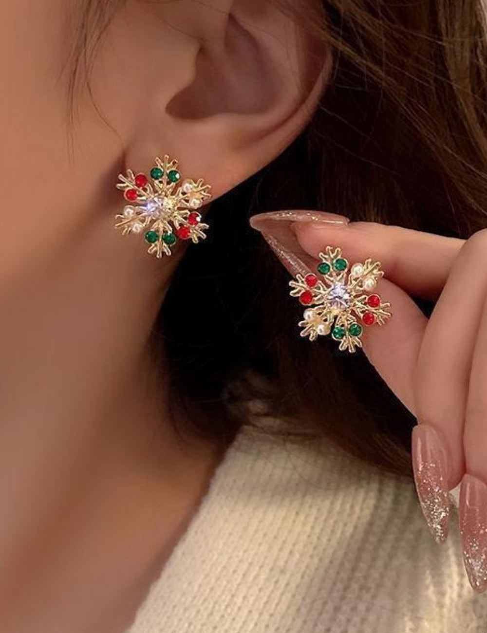 Christmas Rhinestone Snowflake Stud Earrings DPJE1911