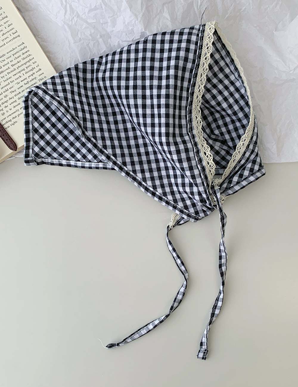 Vintage Plaid Lace Trim Versatile Triangle Scarf MK2BW6W6NSI21