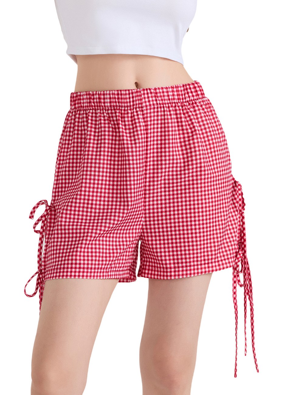 Plaid String Tie High Waist Shorts DP25B639