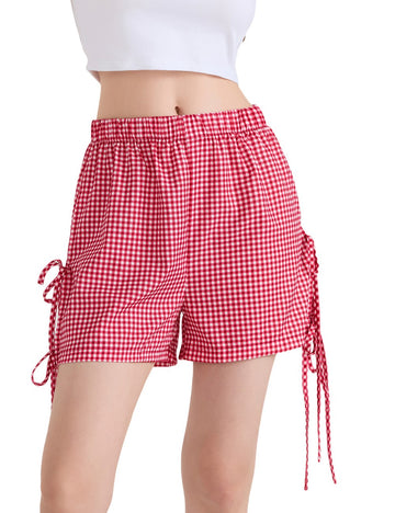 Plaid String Tie High Waist Shorts DP25B639