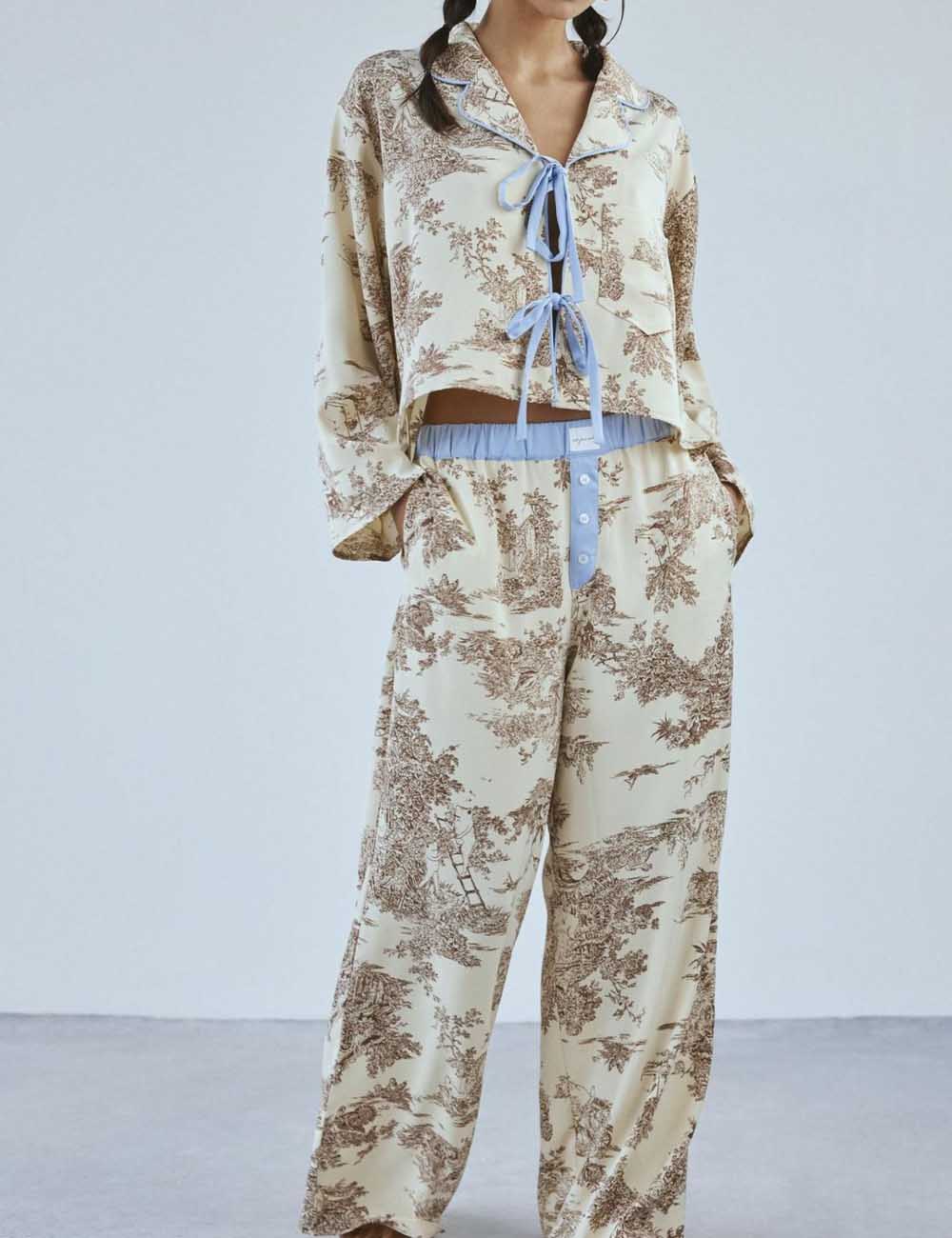 Floral Print Long Sleeve Long Pants Sleepwear Set DP25F876