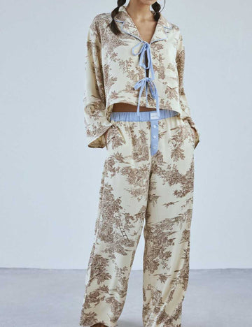 Floral Print Long Sleeve Long Pants Sleepwear Set DP25F876
