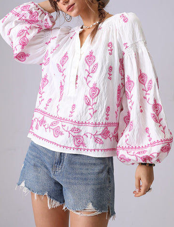 Floral Embroidered Loose Button Shirt DP25C861